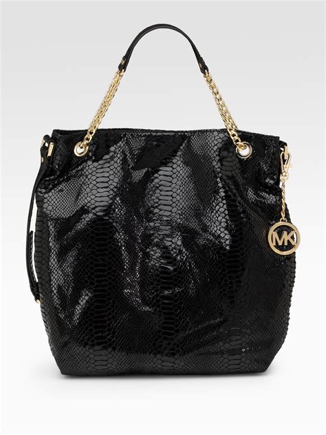 michael kors black & gold jet styers|Michael Kors black patent tote.